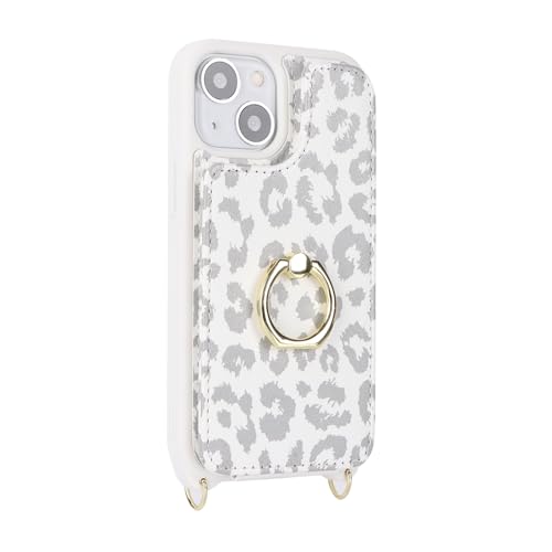 Image of for iPhone 13 Mini Case with Card Holder and Strap for Women,Crossbody Lanyard,Kickstand Ring Stand,Snap Clasp,RFID Blocking,Cute Phone Wallet Cases 5.4 inch(White Leopard)