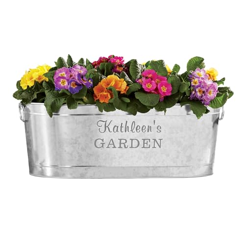 Let's Make Memories Personalized Planter Tub for Mom Grandma Wife - Custom Engraved Decorative Metal Flower Pot - for Mothers Day from Family Daughter Son Kids - 5.5 Gallons - Any 2-Line Message