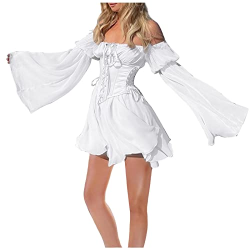 Prinzessin-Kleid für Damen mit Puffärmeln, Tüll, Rüschen und Netzstoff, Langarm, für Hochzeiten, Party, Mini-Feenkleid Puff-Rüschenkleid Langarm...