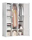 ANTBOX Portable Closet Clothes Wardrobe Plastic Bedroom Armoire 14'x20' Depth Cube Storage Organizer with Hanging Rod and Doors，15 Cubes, White