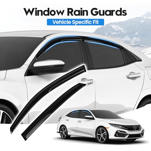 Image of Civic Rain Guard - Window Visors for Honda Civic Hatchback 2016-2021, Out-Channel Side Window Rain Guards for Civic Accessories, 4PCS, Black, Car Accessories