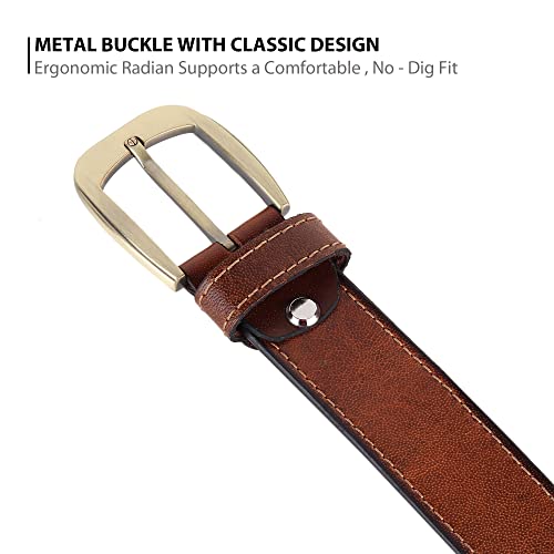 Image of Genuine Leather Belt for Formal, Casual & Jeans Wear, belt for Mens /Boys. Color - Tan /Blue||CSBL-06||