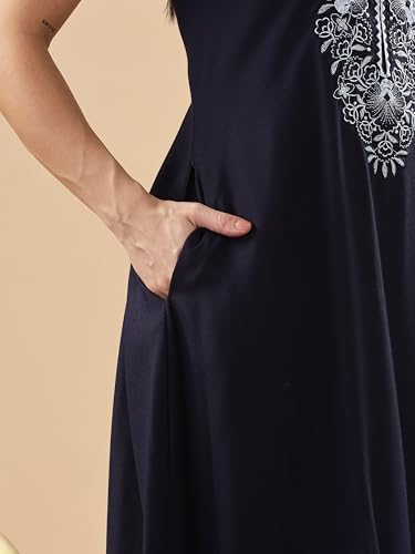 Image of 9shines Label Stylish Alpine Nighty Maxi for Women | Full Length Trendy Nightgown | Premium Nightdress | Nightwear | Heavy Embroidery Nighty with Pockets(2891)