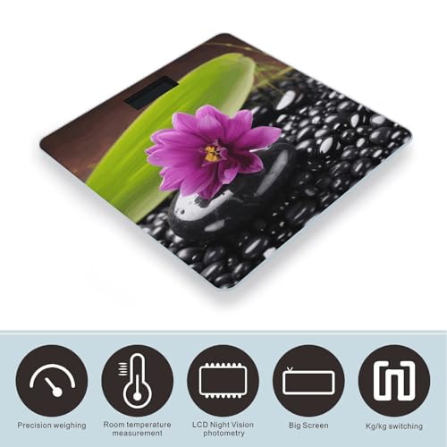 Báscula digital corporal con diseño morado y piedra negra miniatura 3