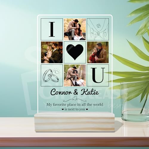 Image of Giftplease Customized Photo And Text Frame With Wooden Stand | Personalised Printed Photo Frame | Gift | Birthday | Anniversary (Transparent, 5MM, 6 * 8 Inches), Tabletop
