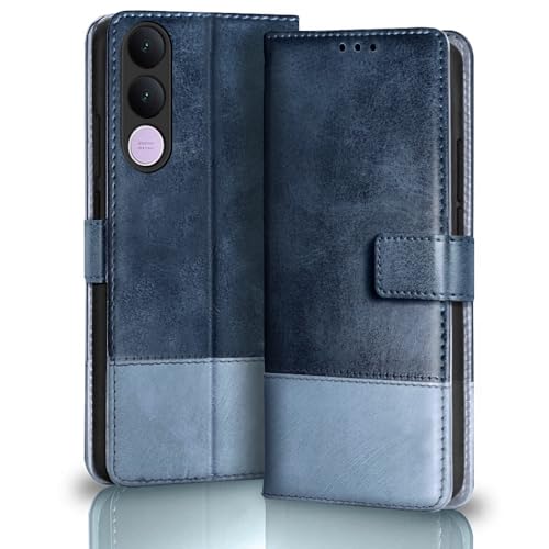 Image of TheGiftKart Flip Back Cover Case for Vivo V70 FE 5G | Dual-Color Leather Finish | Inbuilt Stand & Pockets | Wallet Style Flip Back Case Cover for Vivo V70 FE 5G (Faux Leather, Blue & Sky)