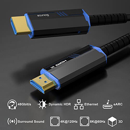 8K Long HDMI Fiber Optic Cable 100Feet/30m, 8K@60hz, 4K@120hz, HDMI 2.1 Cable 100FT, 48Gbps Ultra High Speed, Support HDR, eARC, Compatible for PC, HDTV, playstation4, PS5, Xbox Series X, RTX4090/4080