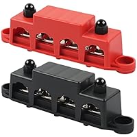HOIIME 12V-48V DC Sammelschienen Verteilerblock 250A BusBar Box mit 4 x M10 Klemmenbolzen Hochleistungsmodul, Stromverteilungsblock Erdungsstrom für Auto RV Boat Yacht (Rot Schwarz, 2PCS)