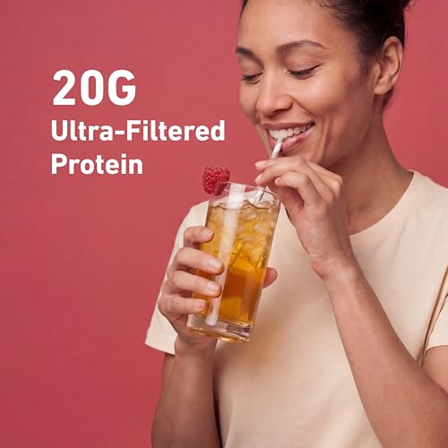 Image of Isopure Clear Whey Isolate Protein Powder, Lactose Free, Gluten Free, Naturally Flavored, Raspberry Island Tea, 20g Protein Per Serving, 14.1 Oz, 16 Servings