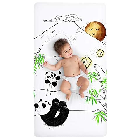 JumpOff Jo 100% Cotton Super Soft Crib Sheet - Hypoallergenic and Breathable - Original Design Playful Pandas Cover