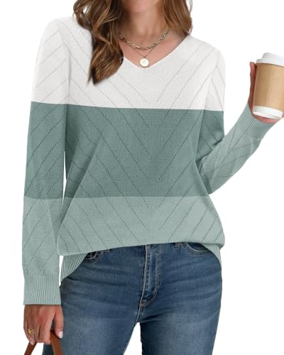 Image of WIHOLL Sweaters for Women V Neck Casual Knit Long Sleeve Tops Lightweight Pullover Clothes Fall Fashion Outfits 2026