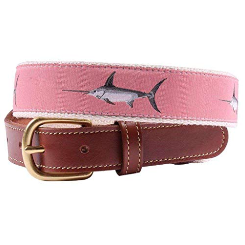 COUNTRY CLUB PREP Affable Swordfish Leather Tab Belt in Salmon