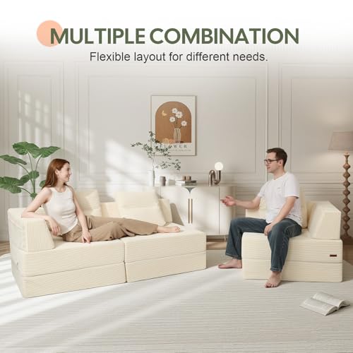 Image of COMAX Futon Sofa Bed, Convertible Sofa Bed, Folding Boneless Couches | Boneless Couch for living room, Fold Out Small Foldable Loveseat Floor Sleeper Mattress Lounge Space‑Saving, 3 Seater 106 inch