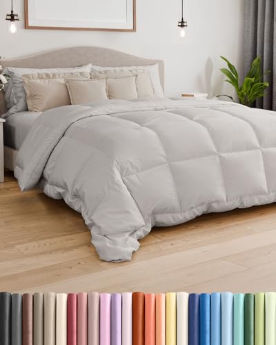 Image of Twin Size, Light Gray Alternative Down Comforter - Warm, Lightweight & Breathable Hotel Quality Bedding for Men, Women, Kids and Teens - All Season Oversized Cooling Microfiber Duvet Insert Comforter