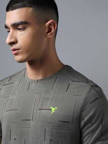 Image of Men Jacquard Slim Fit Round Neck Sports T-Shirt with Double Cool Cooling Technology, UPF 50+ UV Protection, Quick Dry, Anti Odour, Stretch Performance Gym, Running & Workout T-Shirt