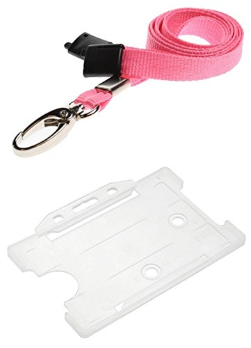 Identity-Plus: Pink Lobster Clip Safety Breakaway Lanyard with Clear Landscape ID Card Holder (25)