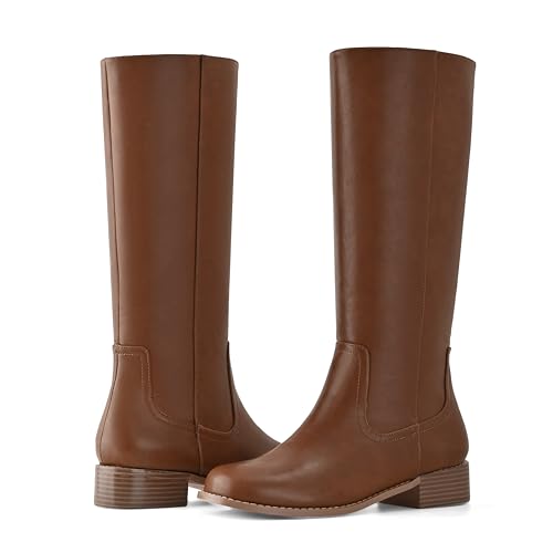 Shoe'N Tale Women's Knee High Boots Block Low Heel Square Toe with Side Zipper Fall and Winter Fashion Comfortable Boots4