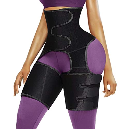 New Upgrade 3 in 1 Sauna High Wasit Thigh Trimmer and Butt Lifter Neoprene Sweat Body Shaper Waist Trainer for Women Weight Loss Slimming Body Shaper (A-black, X-Large)