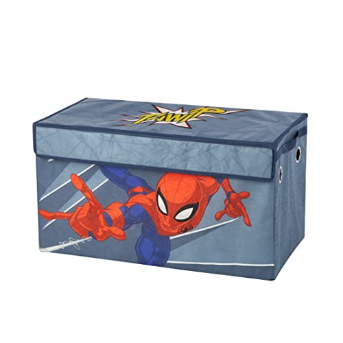 Marvel Spiderman Toy Storage Trunk for Kids,Collapsible Organizer with Soft Lid, Durable Fabric, 28.5x14.5x16, Blue Chest for Bedroom & Playroom