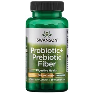 Swanson Prebiotic + Probiotic Fiber – Natural Supplement Promoting Digestive System & Immune Health Support – Aids Regularity & GI Tract Health – (60 Capsules, 500 Million CFU Each)