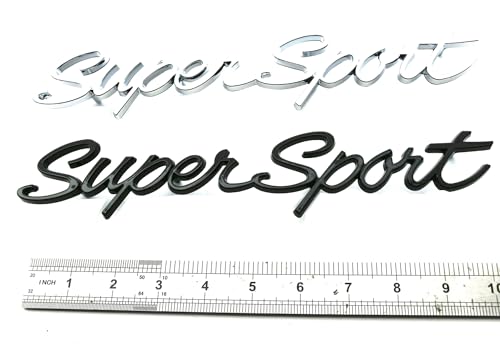 Image of Pair Script Super Sport Front 3D Badge Emblem Replacement for Chevy Impala SS 1965 1966 (Chrome)