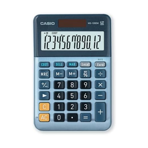 Casio MS-120EM - Calculadora de Escritorio con Pantalla Extra-Grande de 12 dígitos, con energía Solar/batería, con cálculo avanzado de Porcentaje, conversión de Moneda en Euros, Azul