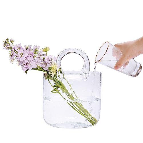 Yorkmills Glass Purse Vase for Flowers, Spring Decor, Clear Centerpiece, Handbag Vase for Table, Small Fish Bowl Flower Vase, Modern Home Decor