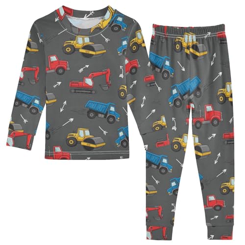 Pajama Sets Long Sleeve Colorful Construction Vehicles Pattern Soft Comfy Sleepwear 2 Piece PJS 3-8T