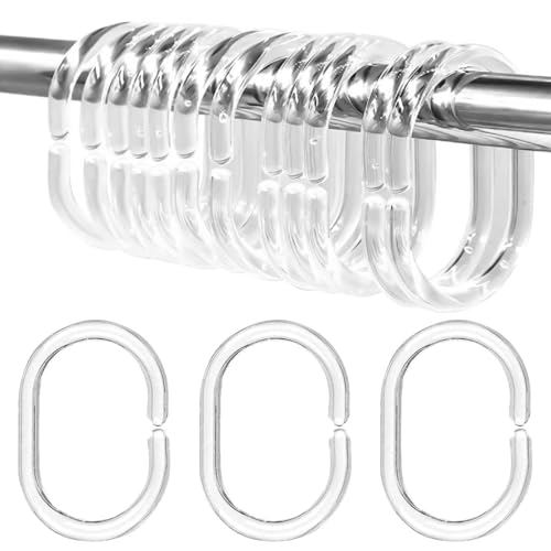 Clyhon 36 Piezas Anillos de Cortina de Ducha de Plástico Blanco, Anillas de Cortinas en Forma de C Gancho de Cortina de Ducha para Barras de Ventana de Ducha, Diámetro Interior 4.6 x 2.9 cm (Blanco)