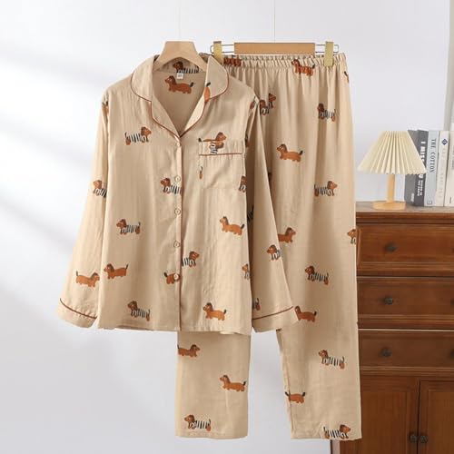 Fopytu Ensemble Pyjama Mignon pour Femme, Imprimé Teckel, Manches Longues, en Coton, 2 Pièces, Fermeture Boutonnée, Vêtement D'intérieur, Nuit – vue 3