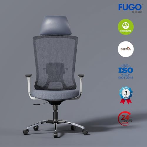 Image of FUGO FG410 with 3 Years Warranty, Ergonomic Office Chair, Computer Chair with Adjustable Headrest, Lumbar Support, Breathable Mesh, 360 Swivel, Recline Function, and Heavy-Duty Base (White)