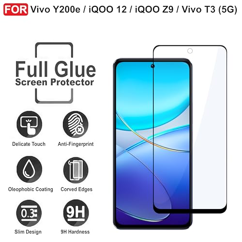 Image of CEDO Tempered Glass for Vivo Y200e / iQOO 12 / iQOO Z9 / Vivo T3 (5G) | Screen Protector Full HD Quality Tempered Glass Anti-Scratch Edge to Edge Coverage with Easy Installation Kit (Black)