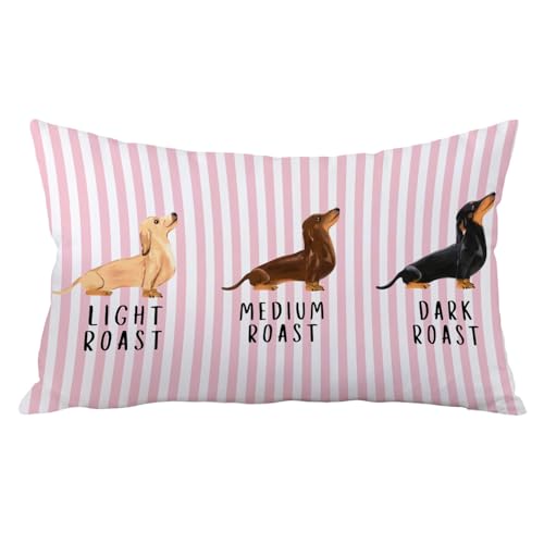 Yhtrg Dachshund Pillow Covers 12x20, Pink Stripes Dachshund Christmas Decor Gifts for Women Men, Doxie Gifts, Humorous Light Medium Dark Roast Lumbar Pillow Cover Decor for Home Bedroom Living Room