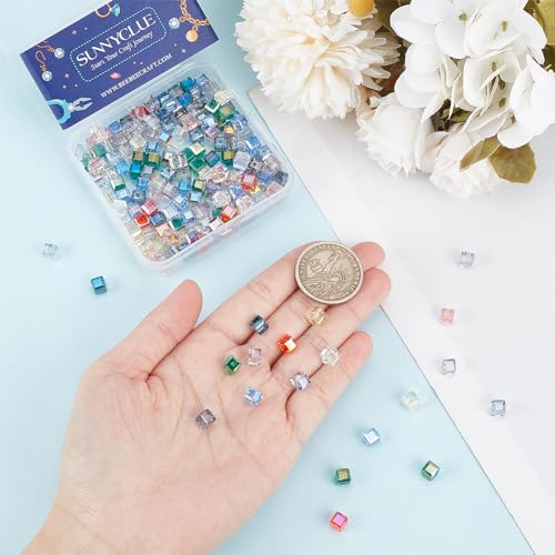SUNNYCLUE 1 Box 200Pcs Mix Colors 6MM Square Glass Beads Cube Crystal Beads Clear Loose Colorful Faceted Transparent Spacer Bead for Jewellery Making Bead Assortments DIY Bracelets Necklace Crafts - Image 3