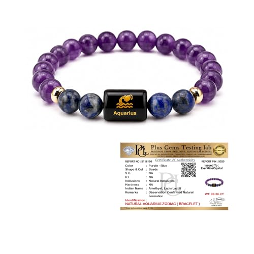 Image of Aquarius Zodiac Bracelet (कुंभ राशि) | Certified Healing Crystal for Calm, Clarity & Emotional Balance | Original Amethyst & Lapis Lazuli | Bracelet for Man & Woman | Gift for Man & Woman
