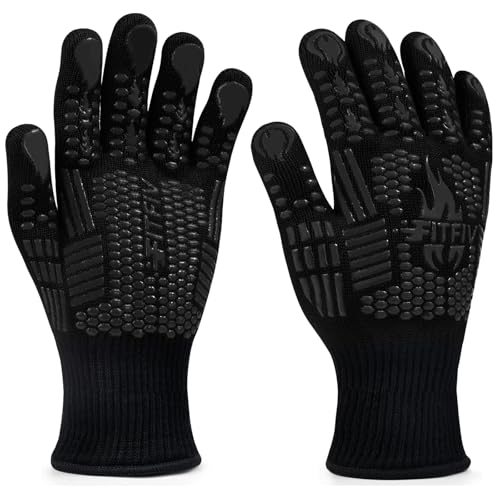 Image of BBQ Gloves, Oven Gloves, 1472F Extreme Heat Resistant Barbecue Gloves, Silicone Non-Slip Oven Mitts, Kitchen for Cooking, Grilling, and Baking