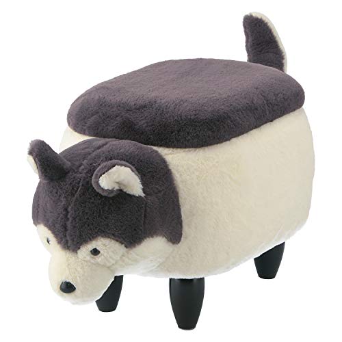 不二貿易 アニマルスツール 収納スツール ハスキー 高さ37cm 動物 おもちゃ収納 チャコールグレー ホワイト 幅78cm 16149