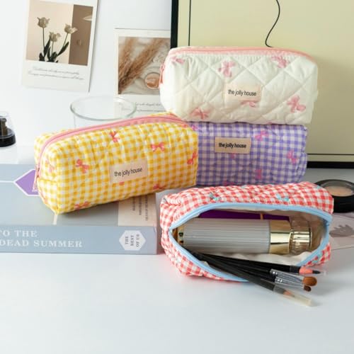 Image of Carry bloom Pencil Pouch Cute Pencil Case for Girls Aesthetic Pencil Bag with Zipper Pen Cases School Supplies Makeup Bag (Checkered bow red)