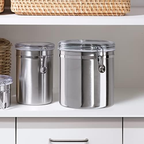 Oggi Stainless Steel Coffee Canister 62 fl oz - Airtight Clamp Lid, Clear See-Thru Top - Ideal for Coffee Bean Storage, Ground Coffee Storage, Kitchen Storage, Pantry Storage. Large Size 5" x 7.5". - Thumbnail 4
