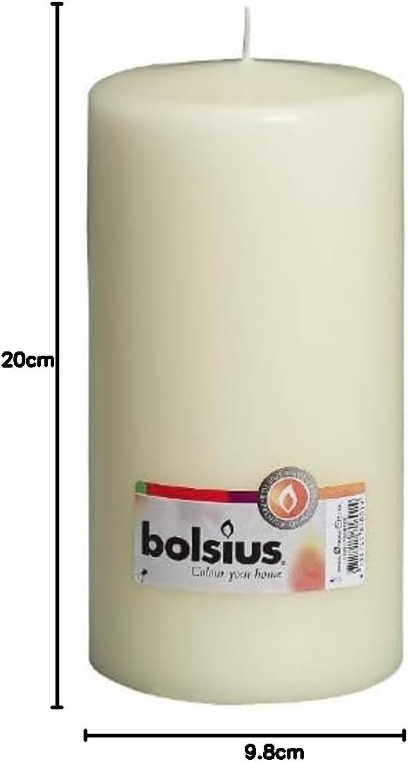 BOLSIUS - Pillar Candles - Ivory - 20 cm - Burn time 120 Hours - Pack of 8