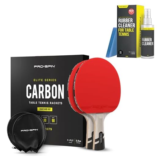 PRO SPIN Ping Pong Paddles & Rubber Cleaning Kit | Premium Carbon Table Tennis Rackets | Preserve Rubber & Restore Tackiness | 200ml Rubber Cleaner & Sponge Included
