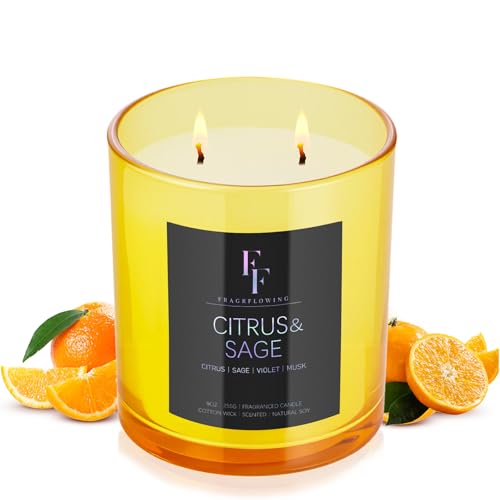 Citrus & Sage Scented Candle, 2-Wick Luxury Soy...