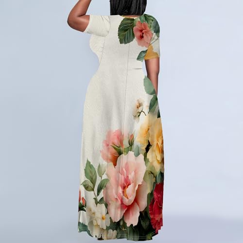 Image of PinkPatty Women's Plus Size Maxi Dresses Short Sleeve Sundress Summer T-Shirt Beach Long Dress with Pockets