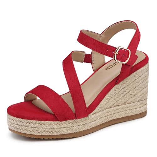 Image of TEMOFON Wedge Sandals for Women Platform: Espadrille Ankle Strap Buckle Wedge - Comfortable Dressy Summer Womens Sandals