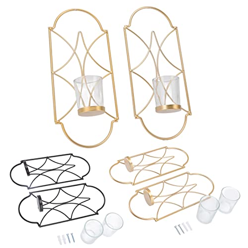 Pwshymi 2Pcs Wall Sconces Set,Wall Mounted Candle Holder Iron Glass Sconces Decoration Accessories for Living Room Bedroom Furniture Decoration Sconces Wall Decor Set(Gold) Decor