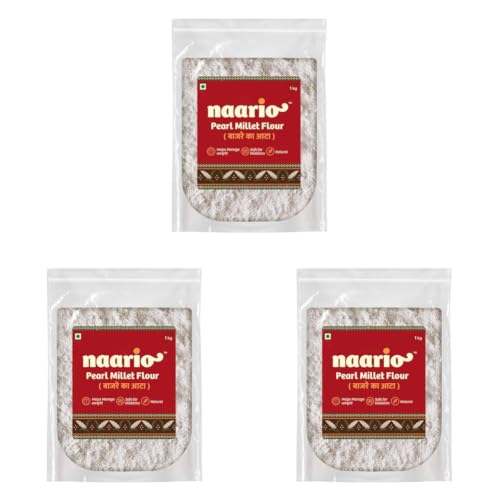 Image of Naario Bajra atta 100% Organic Millet Flour | Pearl Millet Flour, Natural & Gluten Free | Stone Ground, Rich in Iron, High Fibre Atta | No Maida, No Additives and Preservatives Free - 1 kg (Pack of 3)