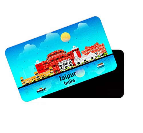 Image of dhcrafts Rectangular Rubber Fridge Magnet /Magnetic Card Blue India Jaipur Design Pack of 1 (8.6cm x 5.4cm)