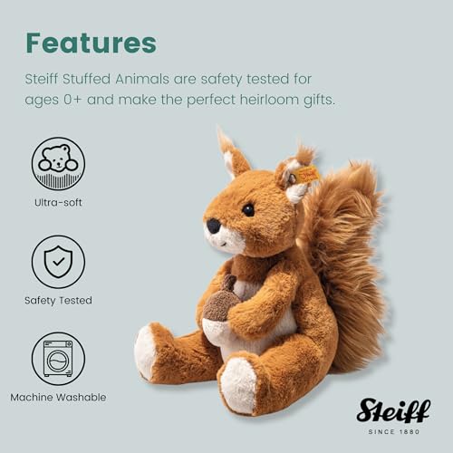 Steiff 045172 Soft Cuddly Friends Phil Eichhörnchen 20cm, rotbraun sitzend, Glazed Ginger