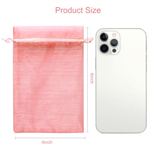 Image of Hopttreely 100pcs Organza Bags, 4x6 Pink Satin Drawstring Organza Pouch Wedding Party Favor Gift Bag Jewelry Watch Bags