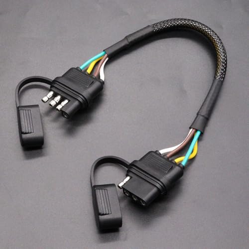 Image of 4 Pin Trailer Wiring Harness,4 Way Flat Trailer Plug Male and Female Connector with Rubber Dust Cover with Nylon Mesh Tube Protection 12 inch /1 FT 16 Guage